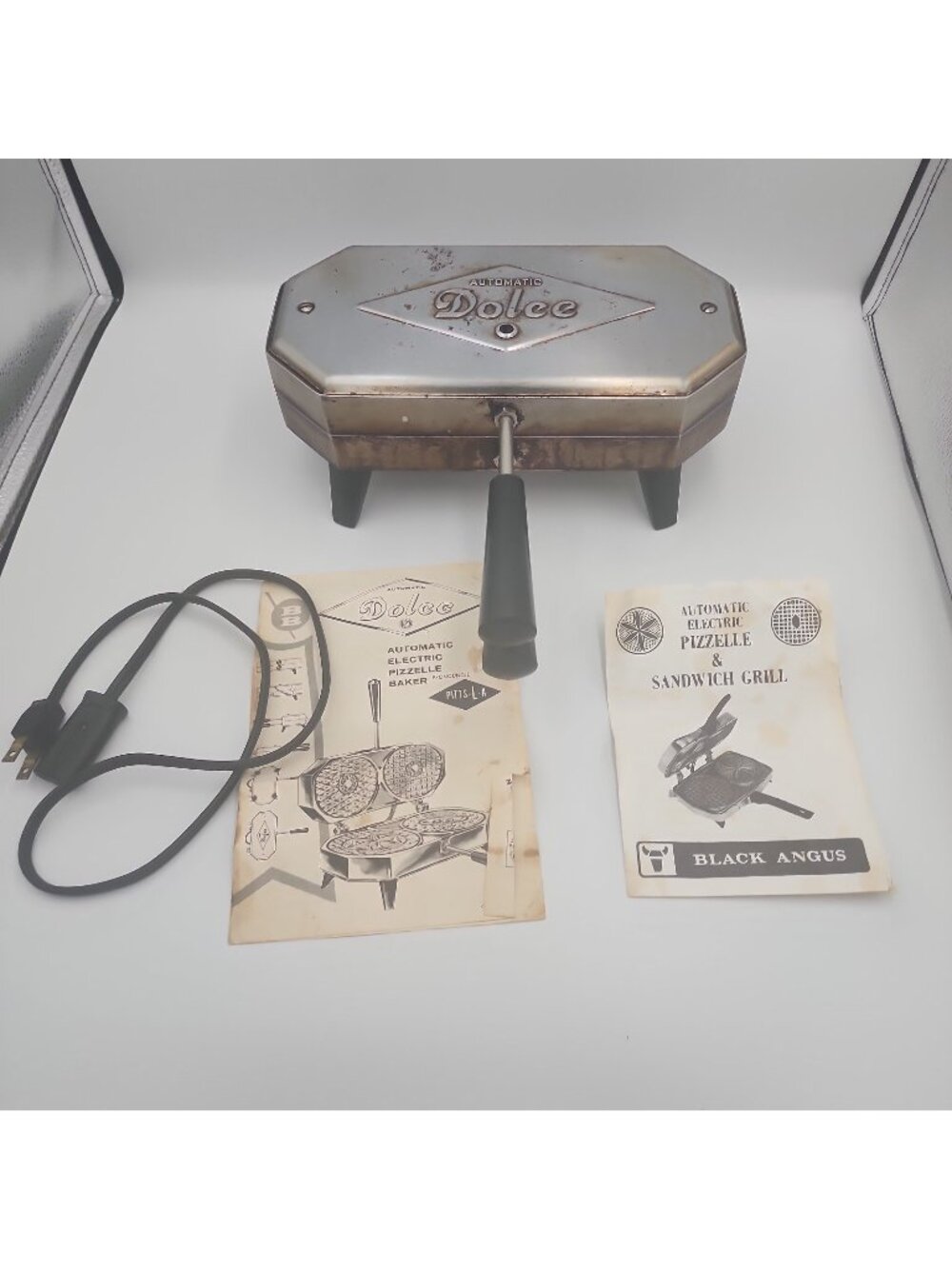 Dolce Electric Pizzelle Baker Maker Model 300-EP Works Recipe Card MCM 1960s
